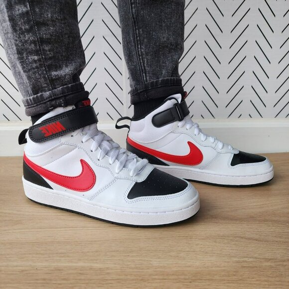 Nike Court Borough Mid 2 Sz 7Y Big Kid Shoes White Red School Sneaker CD7782-110 - Picture 2 of 14